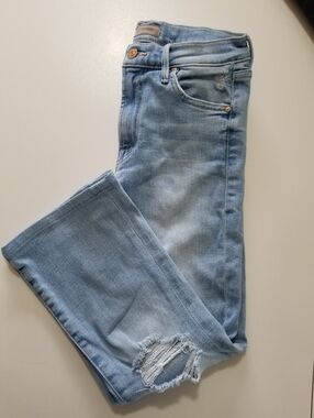 MOTHER The Outsider Ankle Chew Distressed Jeans Light Wash XS